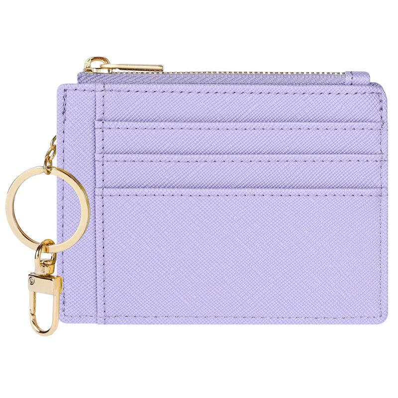 Sodsay Card Case Slim Front Pocket Wallet for Women Credit Card Holder with Keychain(CH Light Purple) - Image 1